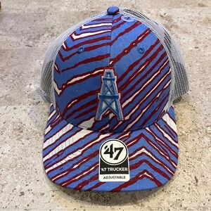 NWT Houston Oilers Hat Retro Trucker Adjustable "47 Zubaz Legacy Strapback Cap